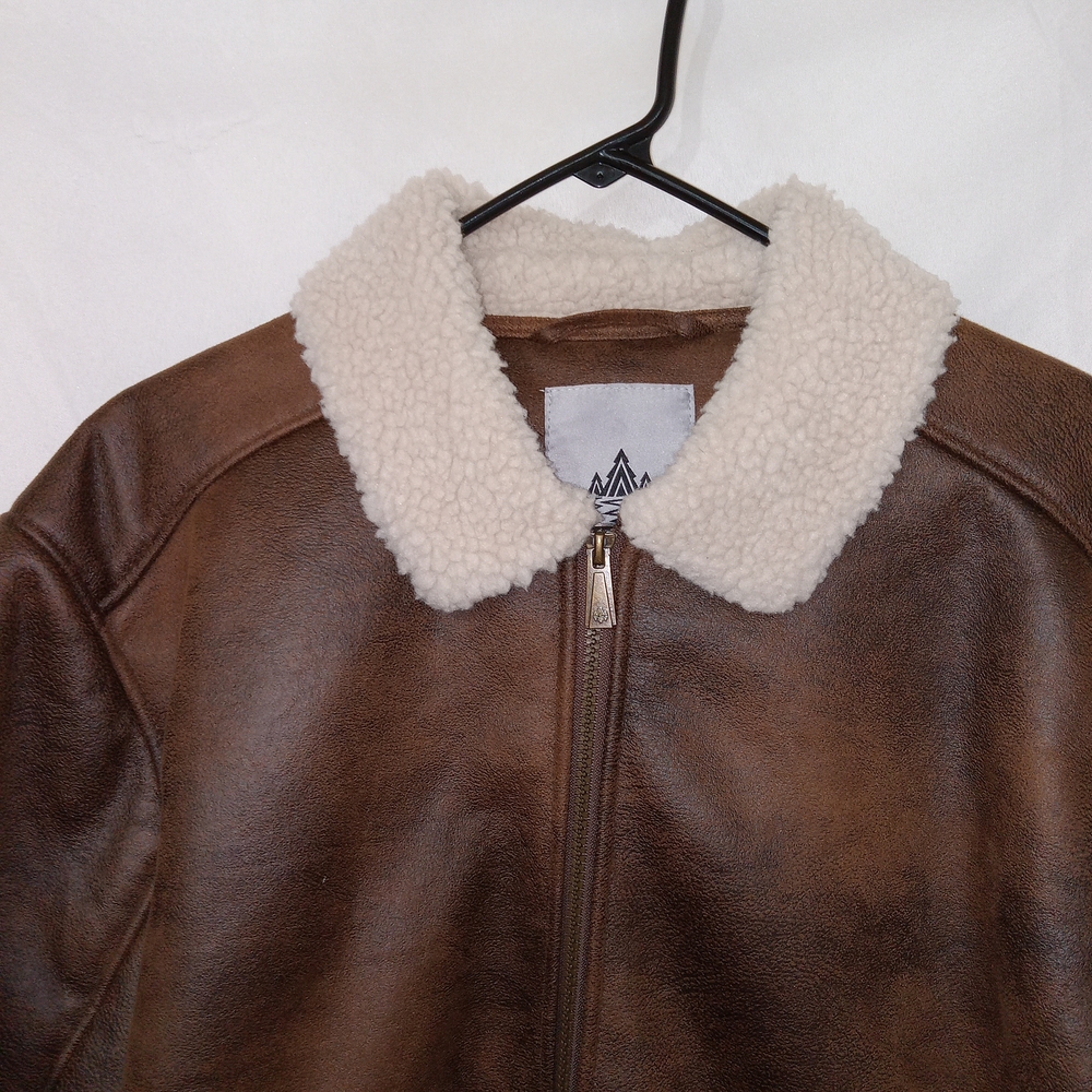 Rainforest Shearling Lined Nubuk Aviator Zip Bomber Jacket Mens Large - Picture 8 of 13